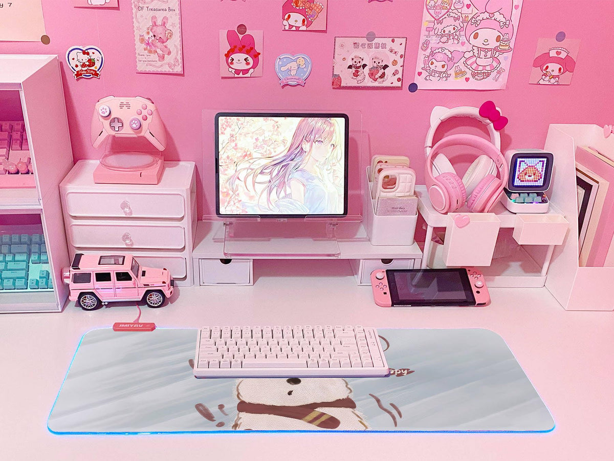 JMIYAV Pink RGB Gaming Mouse Pad 31.5x12 Inch PC XL Large Extended Glowing Led Light Up Desk Pad