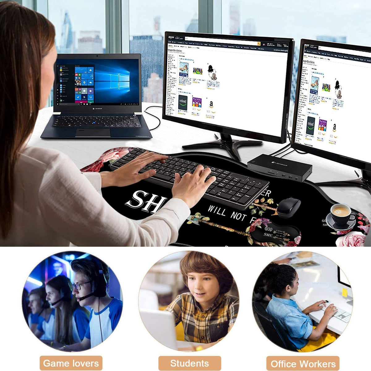CICPLKSE Mouse Pad with Wrist Support + Desk Mat + Coaster 3 in 1 Set, XXL Large Gaming Mousepad