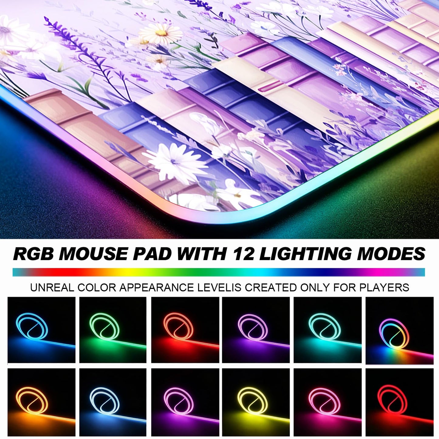 JIANG100 RGB Books Among Wildflowers Gaming Desk Mat & XL Mouse Pad, Purple