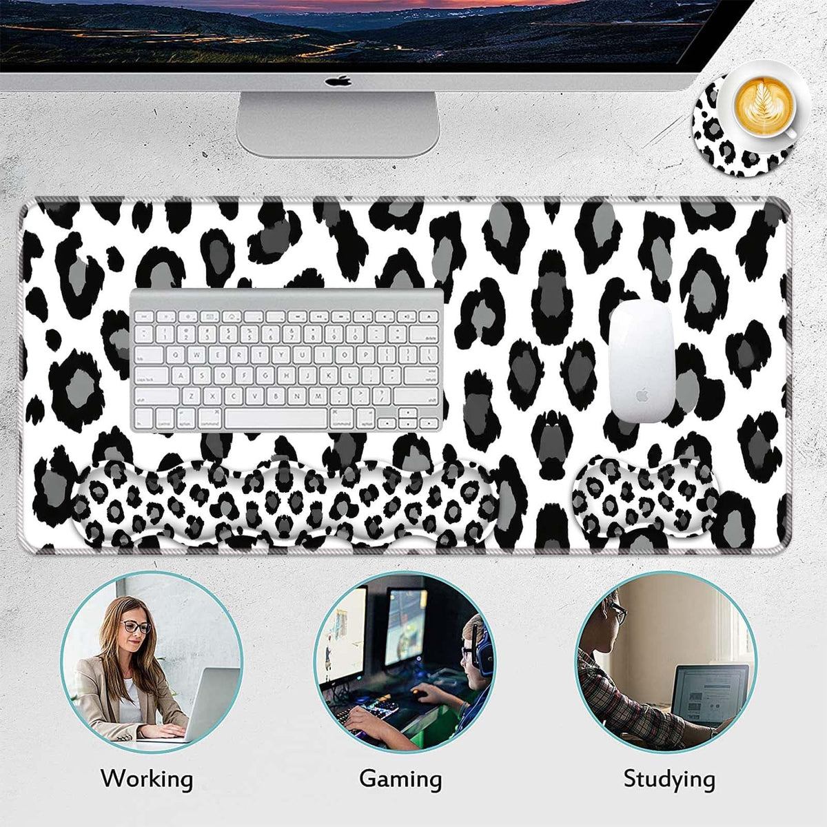 FGDRFGRW Mouse Pad Set,(31.5×11.8 in) Desk Pad + Keyboard Wrist Rest Support + Mouse Wrist Rest +