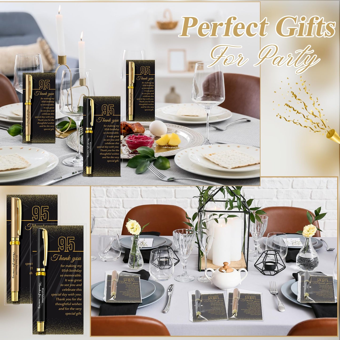 Feifeiya 50 Set 95th Birthday Favors with Black Gold Pens Cards