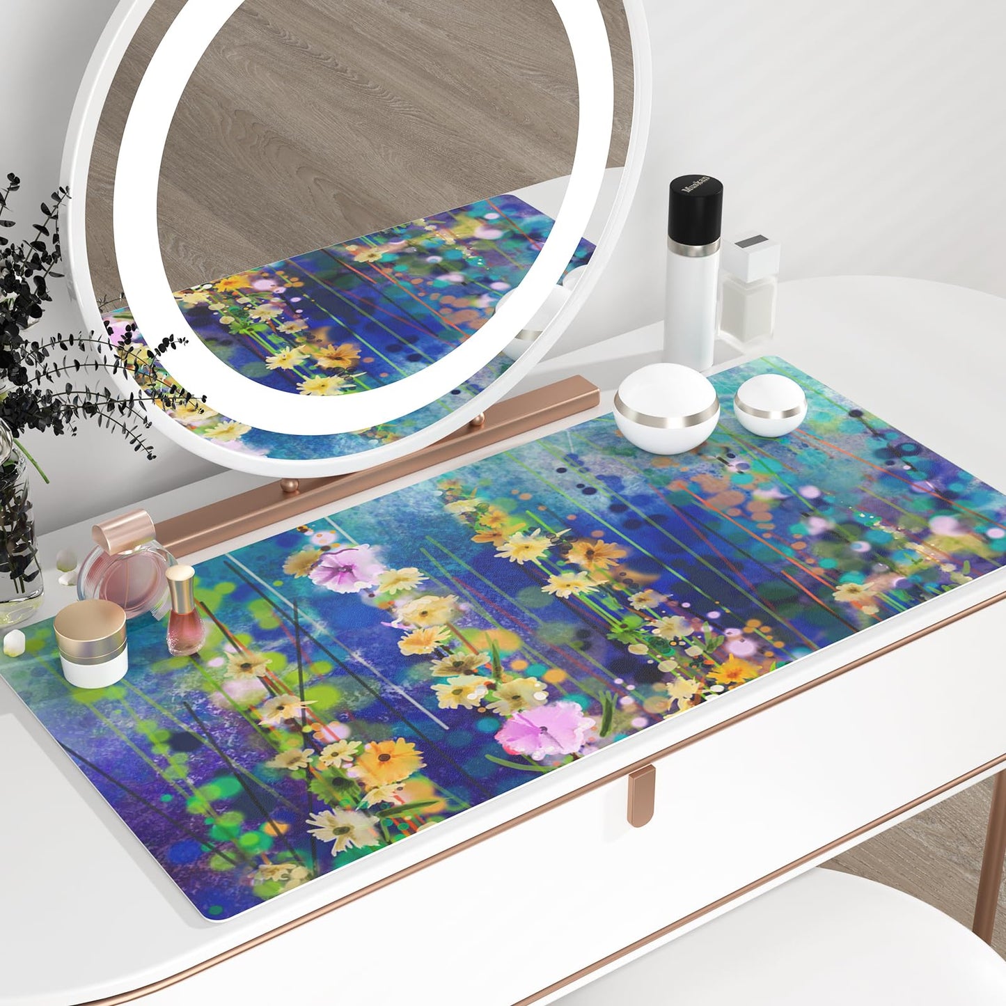 QiyI PU Leather Large Mouse Pad, Office Decor, 31.5" x 15.7", Ivy Flowers