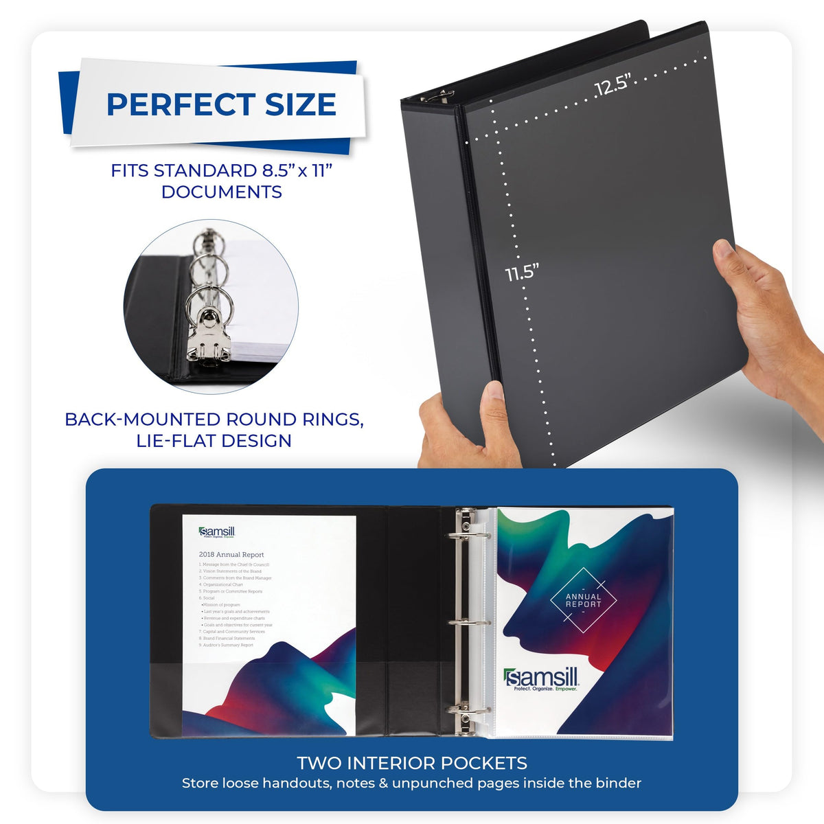 Samsill 2 Inch 3 Ring Binders, Economy Round Ring, Clear View Cover, 425 Sheet Capacity - for
