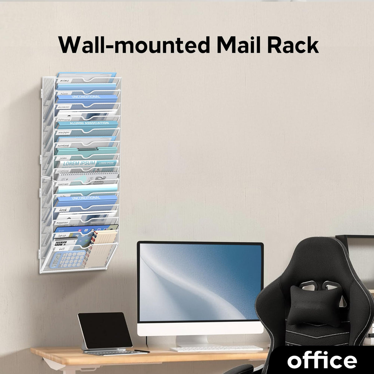JMHUD 14-Tier Wall File Organizer and Hanging File Organizer, White