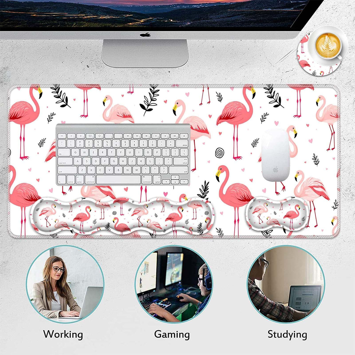 FGDRFGRW Mouse Pad Set,(31.5×11.8 in) Desk Pad + Keyboard Wrist Rest Support + Mouse Wrist Rest +