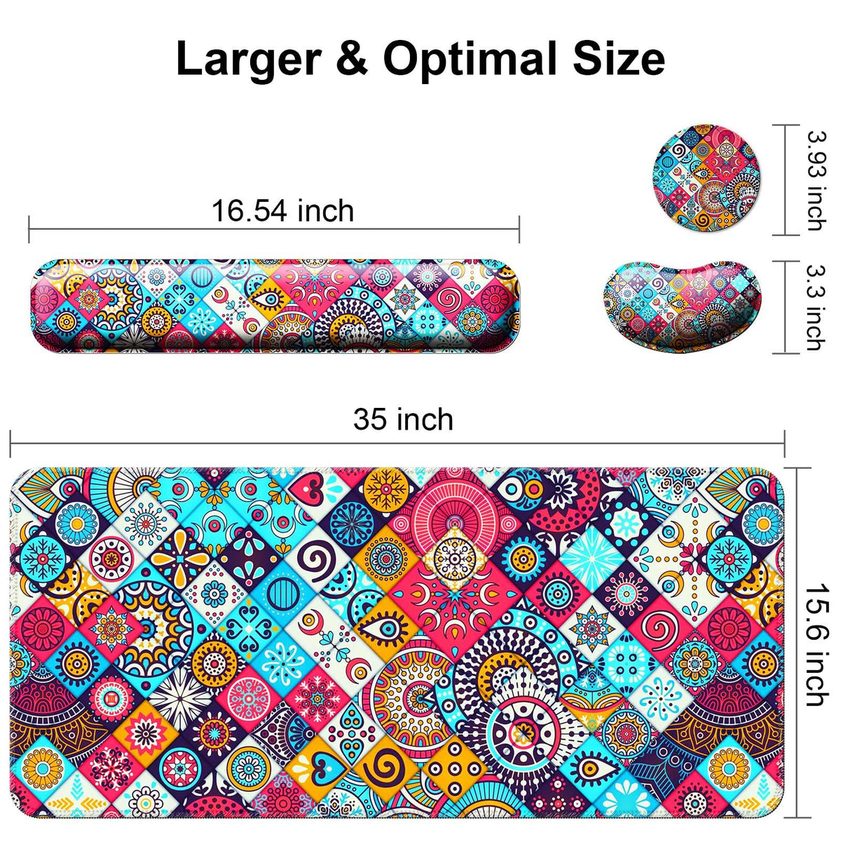 4 in 1 Mouse Pad and Keyboard Wrist Rest,Large Desk Mat,Coaster Set-Mandala