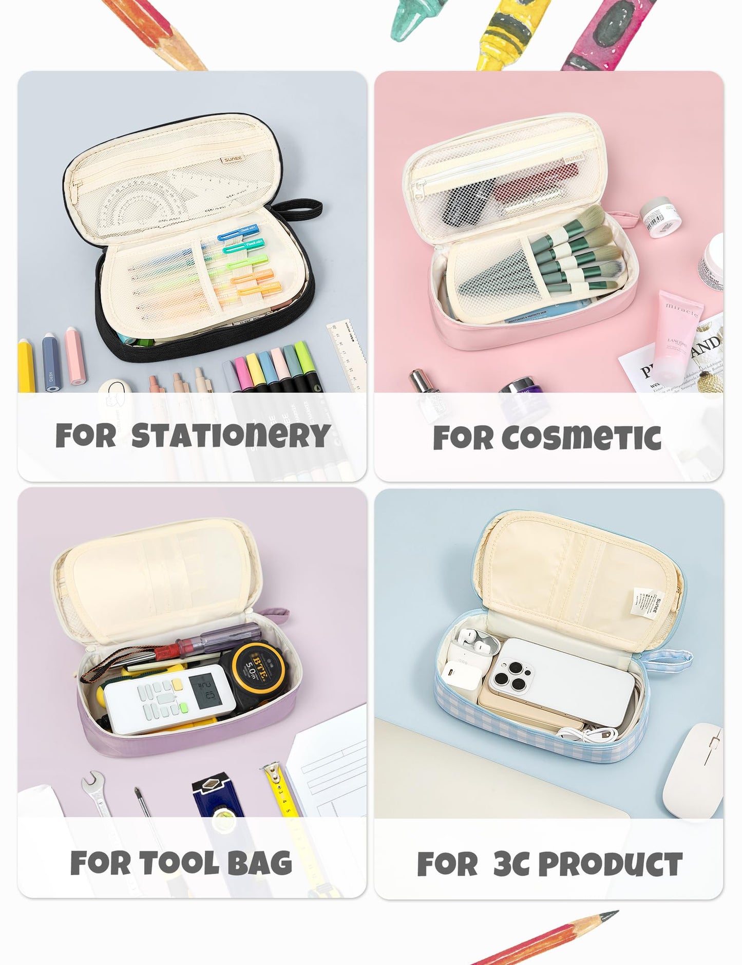 SUNEE Cute Pencil Case, Large Pencil Pouch, Soft Corduroy Aesthetic Big Pencil Bag with Zipper