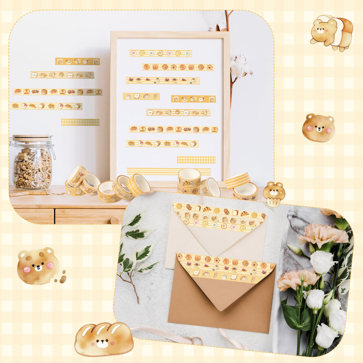 BkeeCten Bakery Bless Washi Tape Easy Hand-Tear No Scissors for Journals