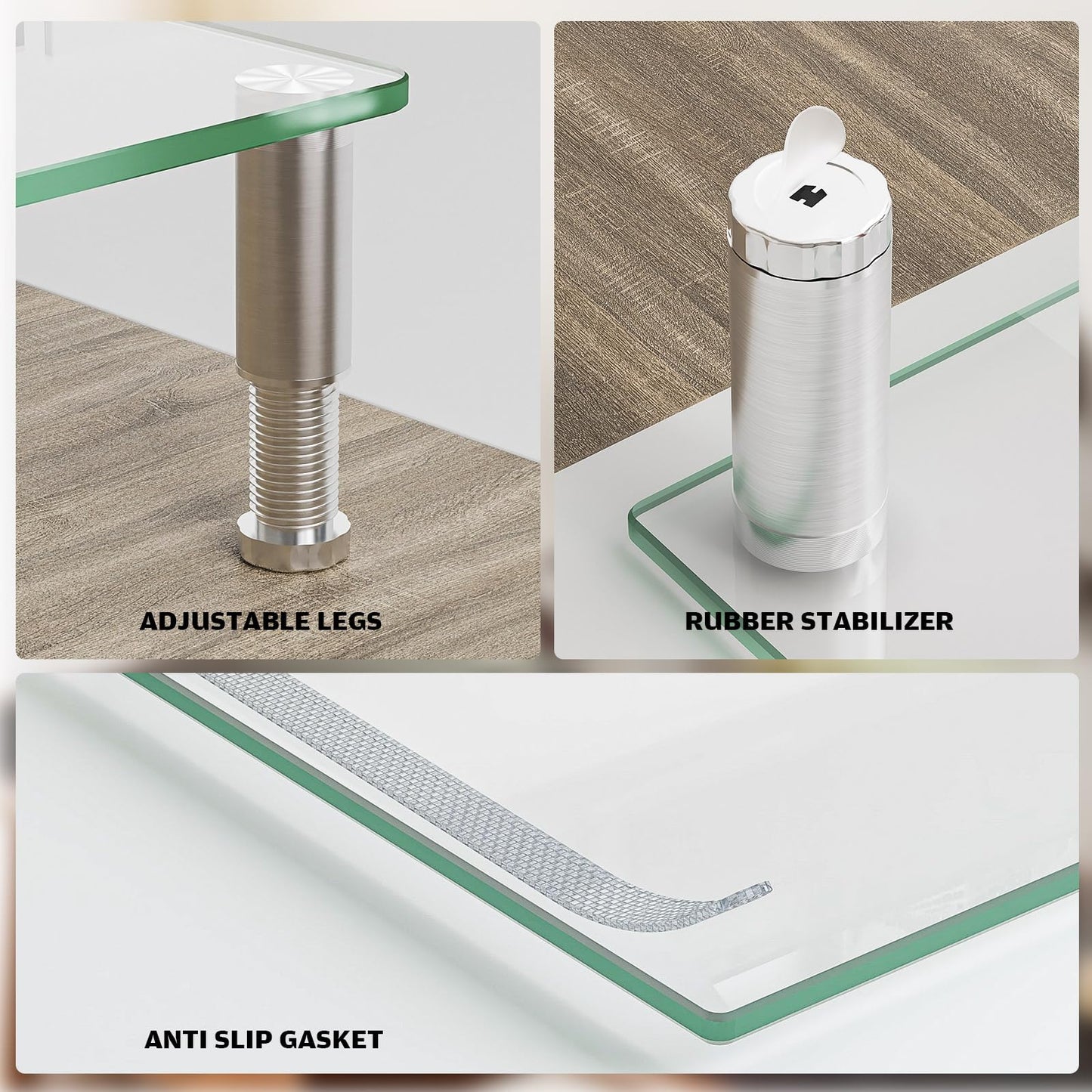 Hemudu Dual Monitor Stand -Adjustable Length and Angle Dual Monitor Riser, Desktop Organizer for