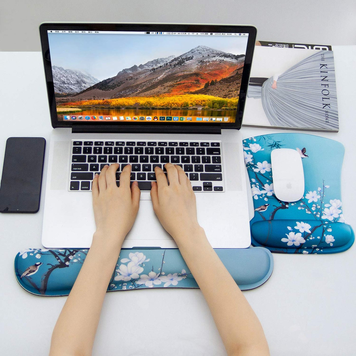 AORTDES Ergonomic Memory Foam Keyboard Mouse Pad Set with Rest Wrist Cushion Support for