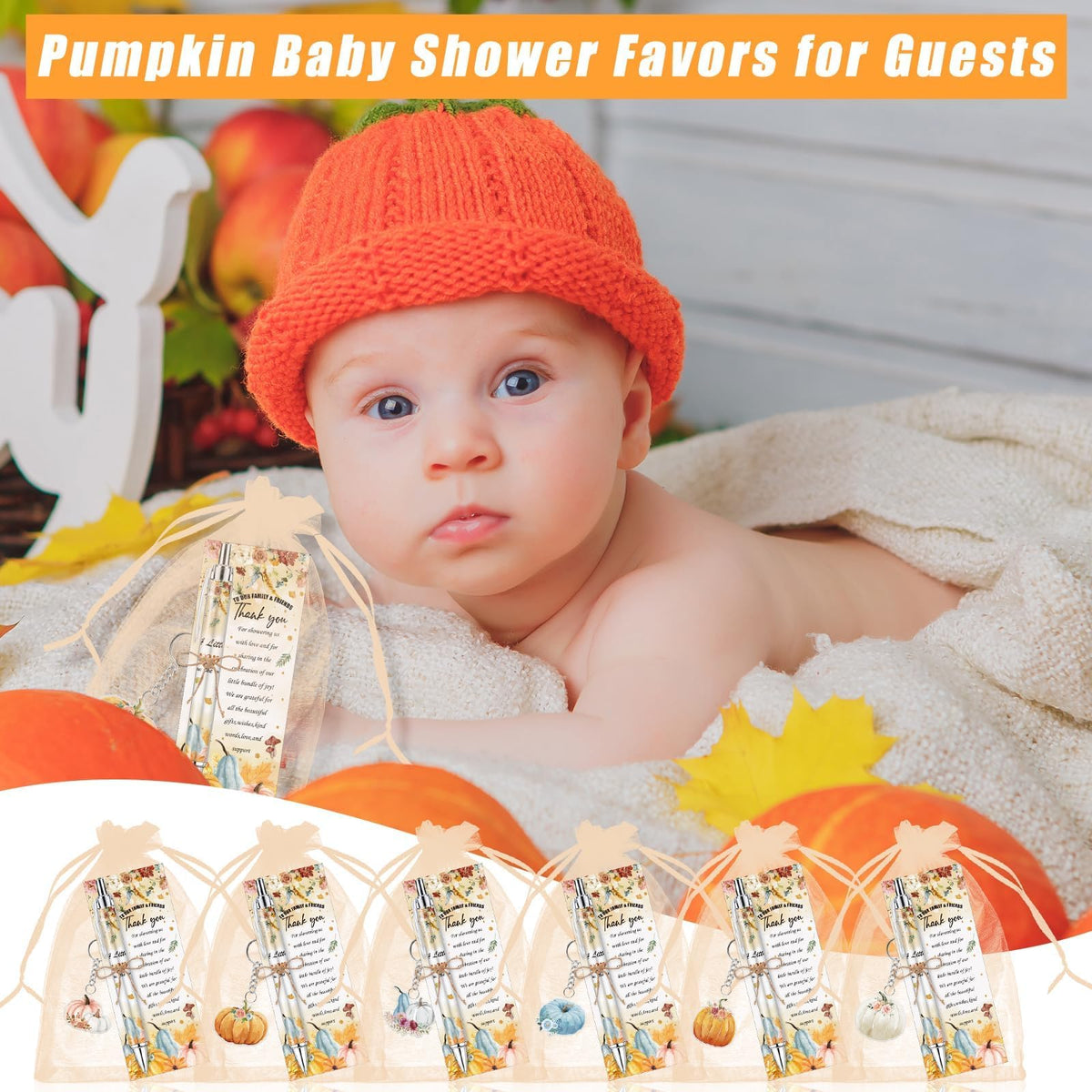 EYNDYN 145 Pieces Little Pumpkin Baby Shower Favors for Guest Fall Pumpkin Ballpoint Pens and