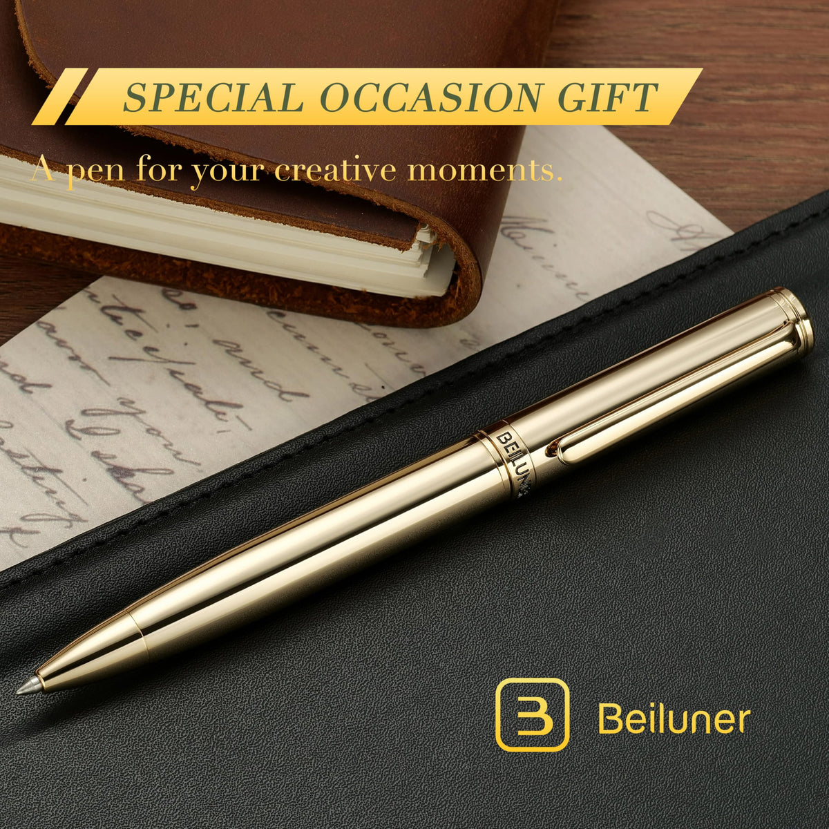 BEILUNER Gold Gel Pen, Stunning Luxury Pens with 24K Gold Plating, Black Ink Refill, Executive Gift