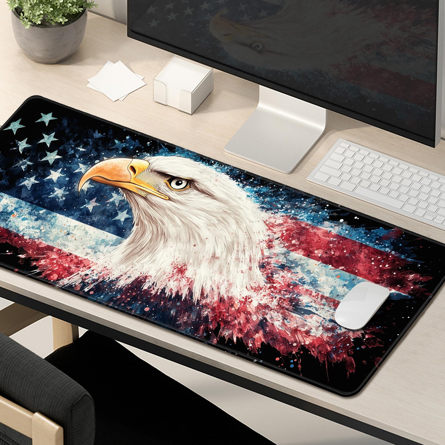 American Flag Eagle Mouse Pad Gaming Desk Pad Independence Day Extra Large XL Mousepad (31.5x11.8