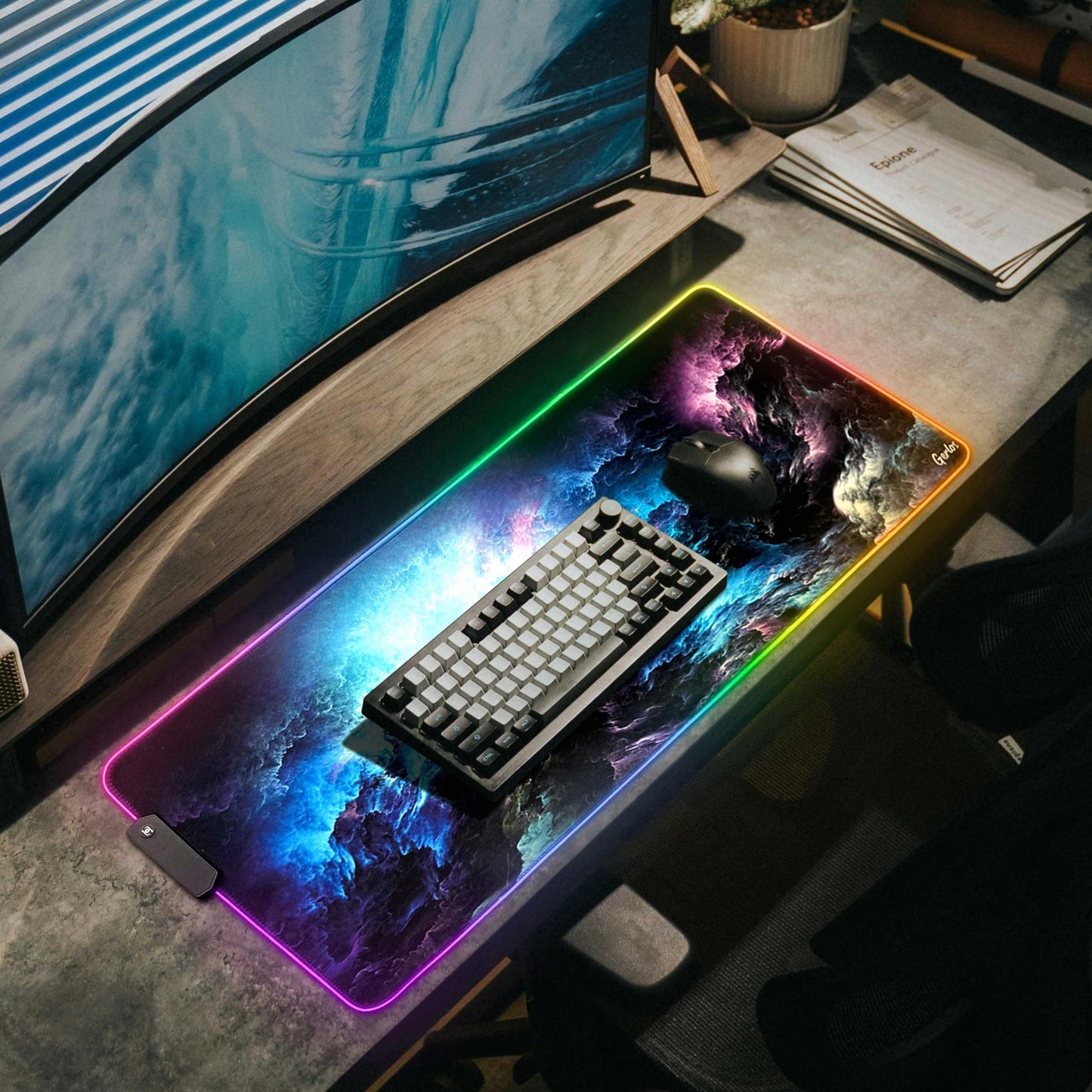 Gerlos RGB Gaming Mouse Pad, Large LED Desk Mat for Gamer, 31.5" x 11.8"