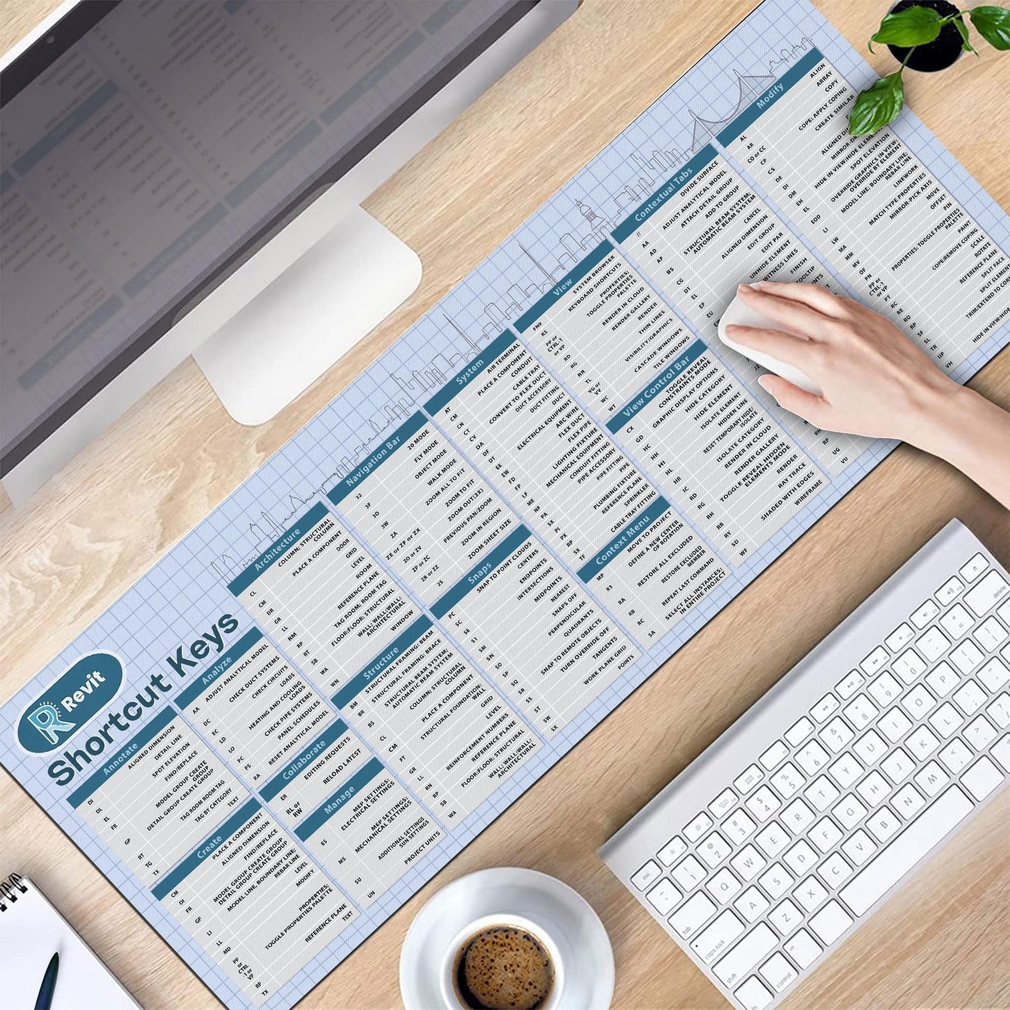 Autodesk Revit Shortcut Keys Mouse Mat, Revit Cheat Sheet Revit Quick Reference Extra Large