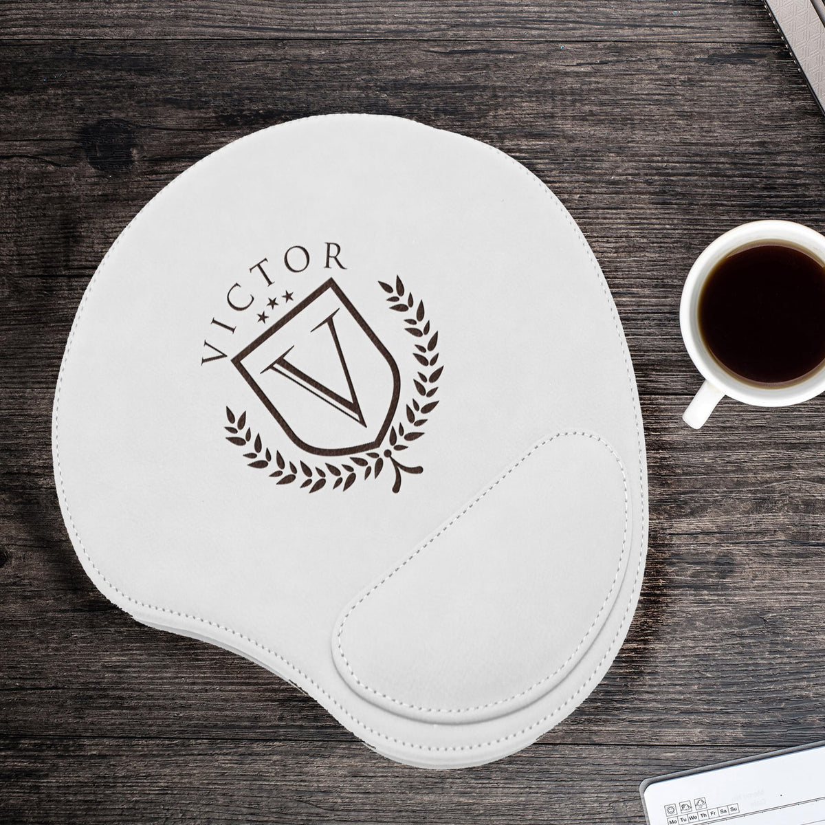 Custom Engraved and Personalized Mouse Pad with Wrist Rest Desk Accessories (White)
