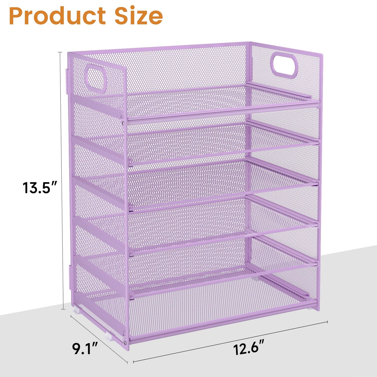 Subekyu 6 Tier Paper File Tray Organizer for Desk, Purple Mesh Desk Letter Paper File Folder
