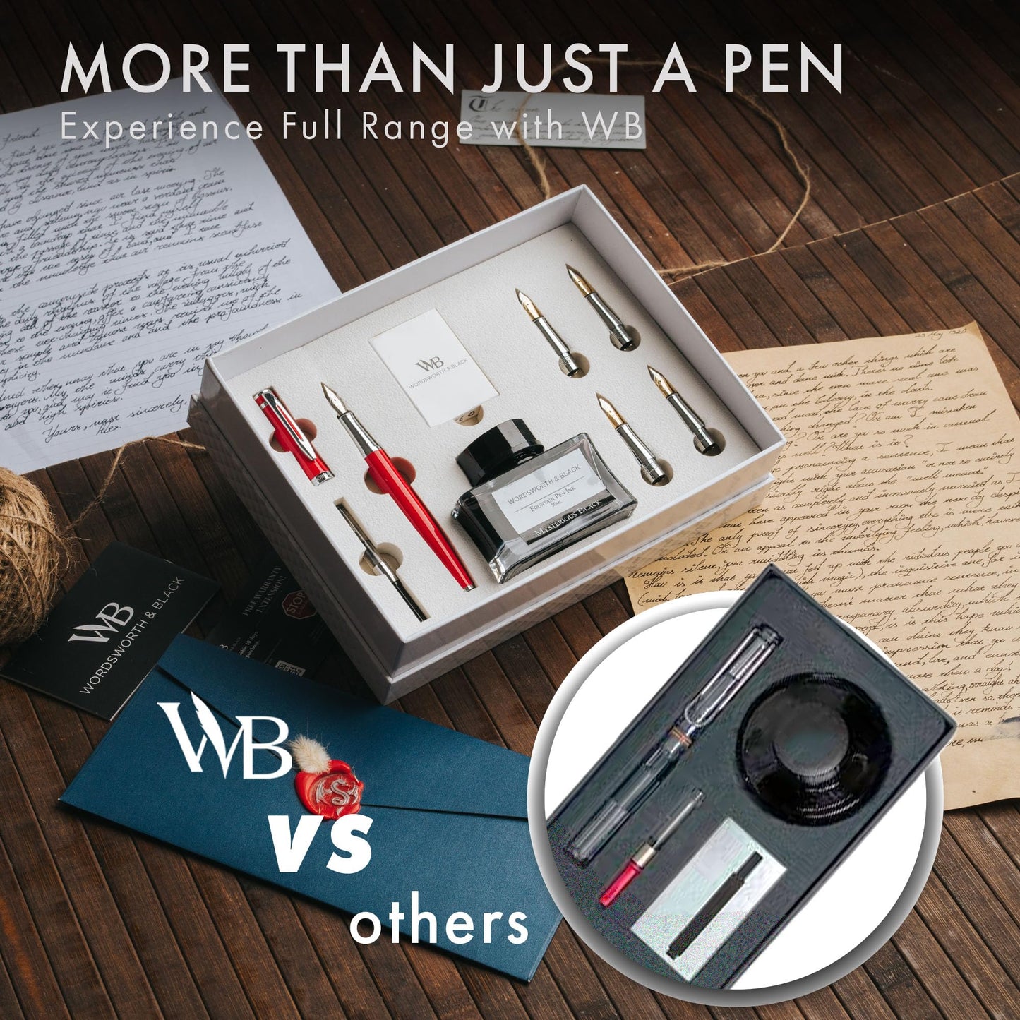 Wordsworth & Black Luxury Fountain Pen Set for Writing, 6 Nibs, Red