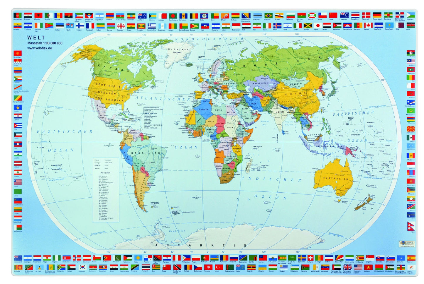 VELOFLEX 4671000 Desk Mat World Map, 40 x 60 cm, Non-Slip, Wipe-Clean, with Transparent