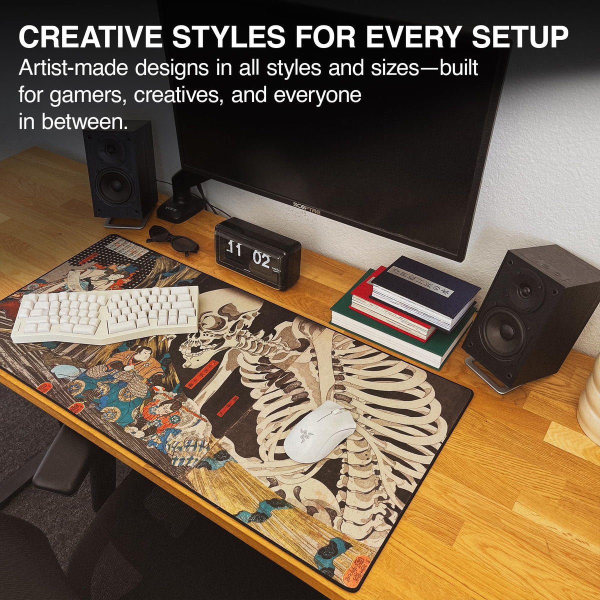 MPCO. Skeleton Large Gaming Desk Pad, 36" x 17" Aeroglyde Non-Slip Desk Mat