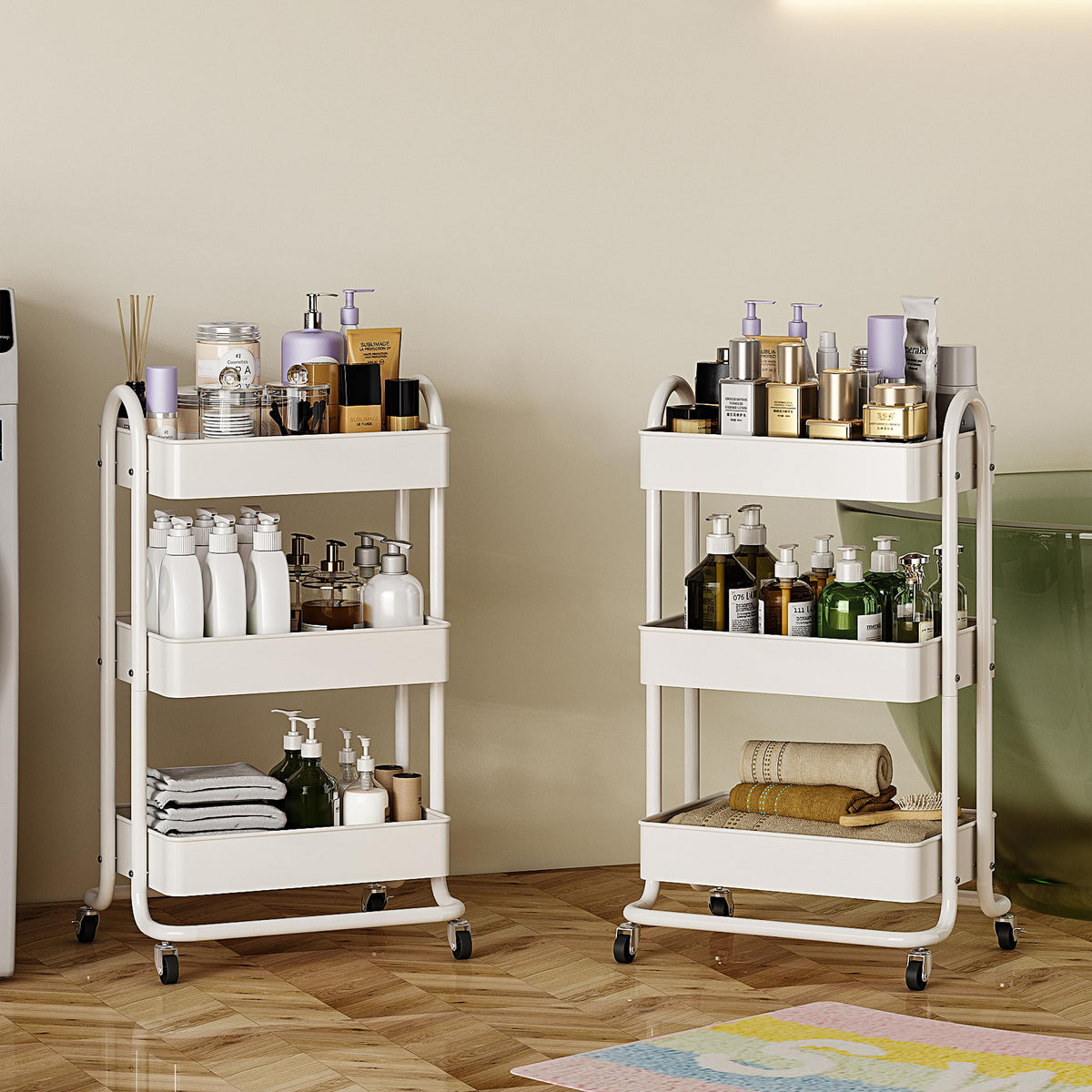 MIOCASA 3-Tier Metal Utility Rolling Cart, Heavy Duty Multifunction Cart with Lockable Casters