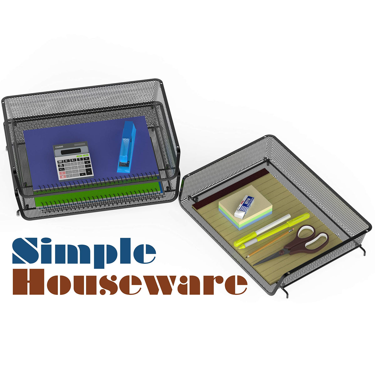 Simple Houseware Stackable Wide Entry Letter Tray Organizer, 3-Pack, Black