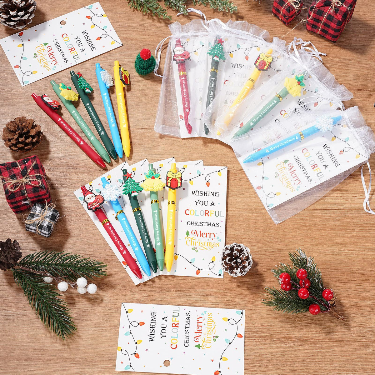 Marspark 30 Set Colorful Christmas Party Favor Gifts Bulk Xmas Pen and Card