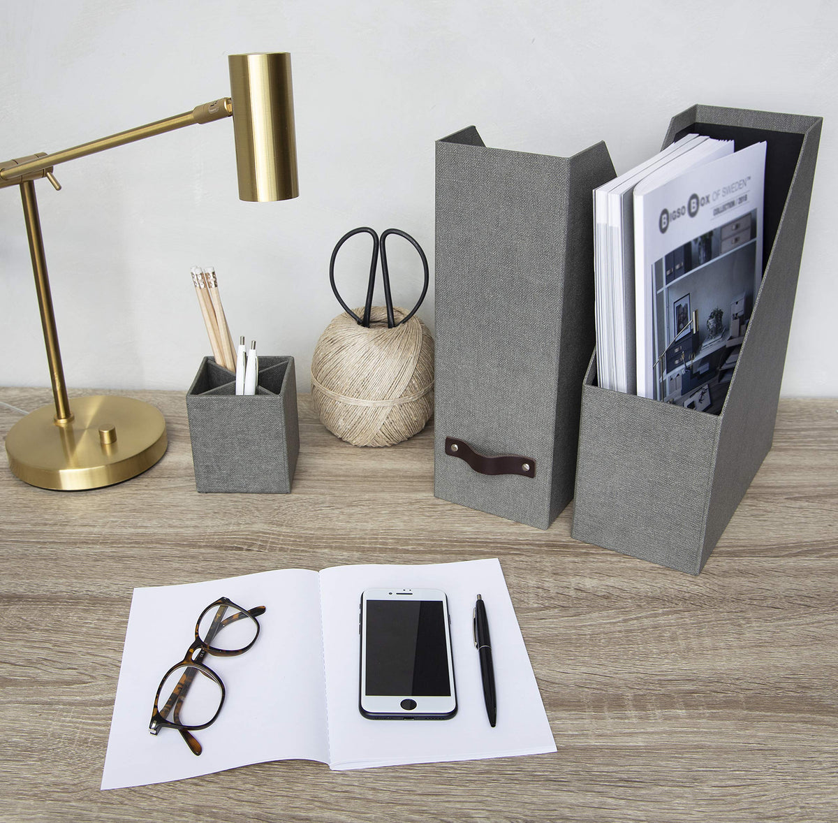 Bigso Box of Sweden Estelle Canvas Fiberboard Upright Magazine Storage Box Organizer for Papers &