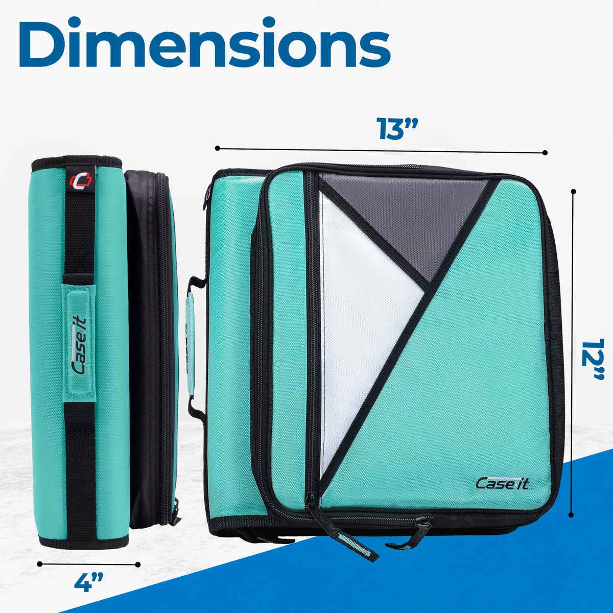 Case-it School Zipper Binder | 2" O-Rings | 400-Sheet | LT-007 Spearmint