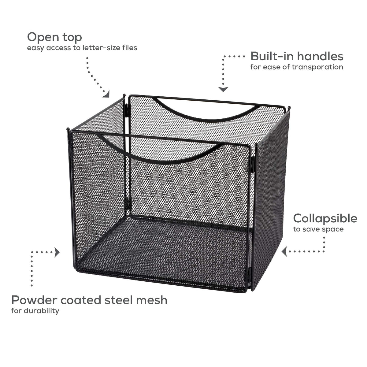 Safco Onyx Mesh Letter-Size File Cube 2170BL Black, Black Powder Coat Finish, Durable Steel Mesh
