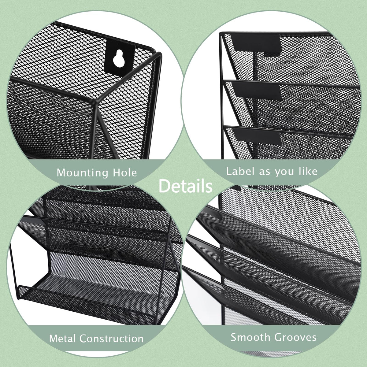 ideallife 3 Pockets Mesh Wall File Holder Organizer with Bottom Flat Tray, Office Hanging File