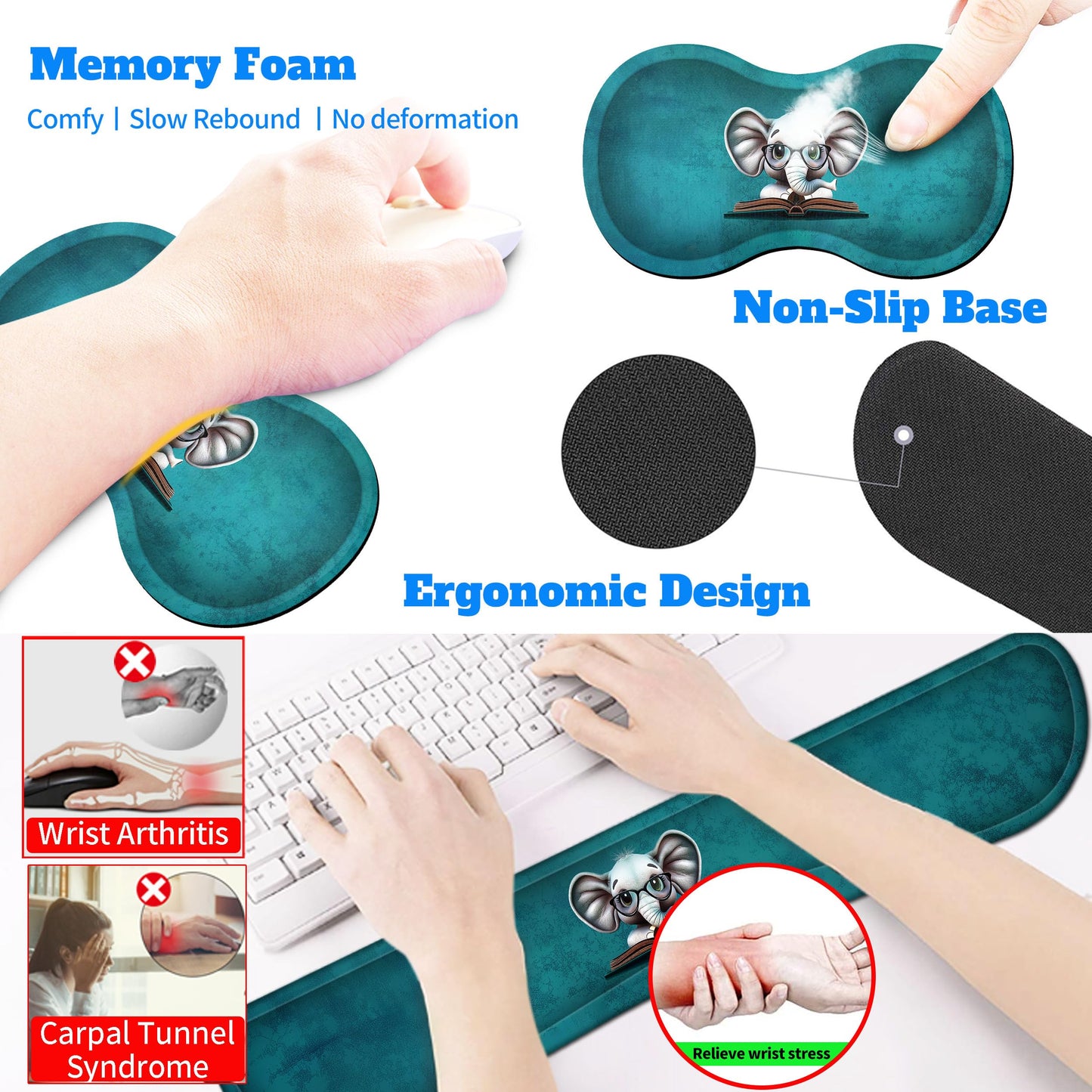 HaoSiTeck 4-Piece Extended Large Mouse Pad Set for Women Men with Elephant Design Includes 35.4 x