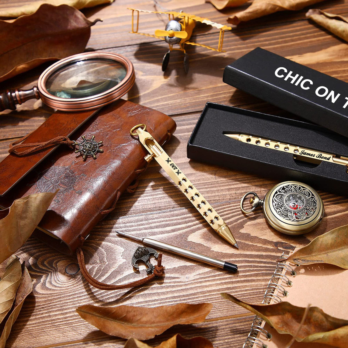 Auchic Personalized Bolt Action Pen Gift Set Free Engraved Customed Pocket EDC Brass Ballpoint Pen