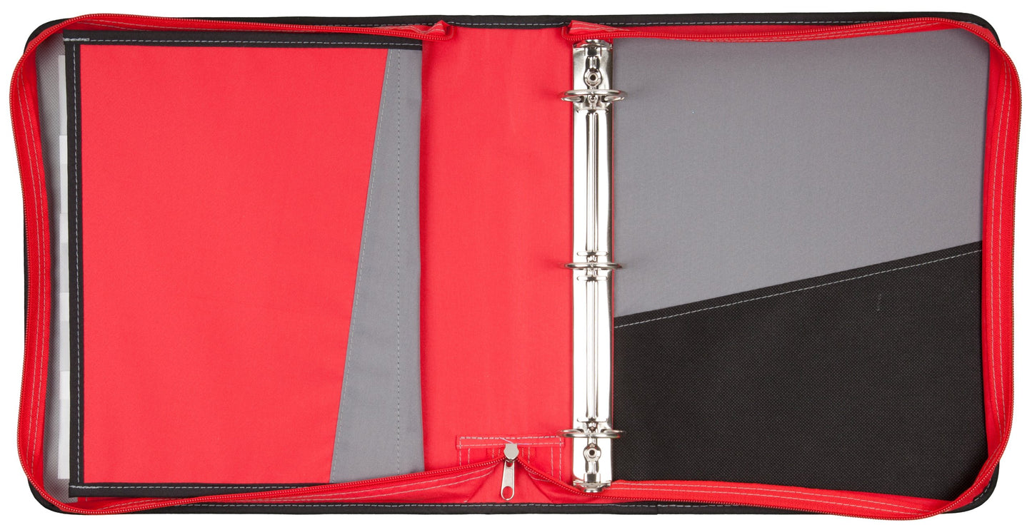 Mead Zipper Binder with Expanding File, 3 Ring Binder, 1-1/2", Red (72196)