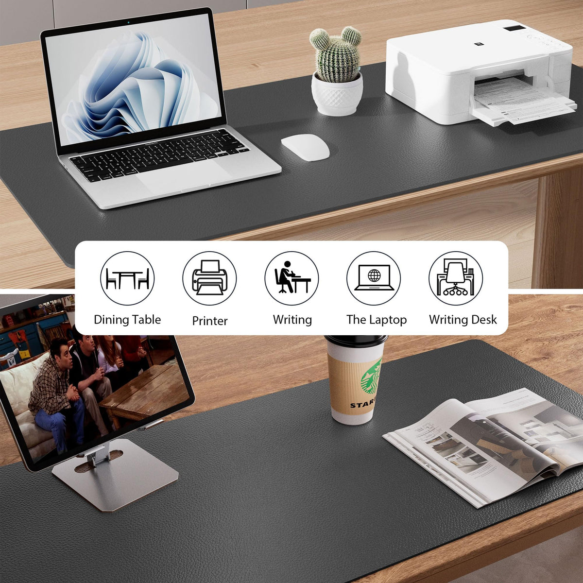 Aothia Faux Leather Desk Mat - Non-Slip PU Leather Desk Blotter, Waterproof Writing Surface, Large