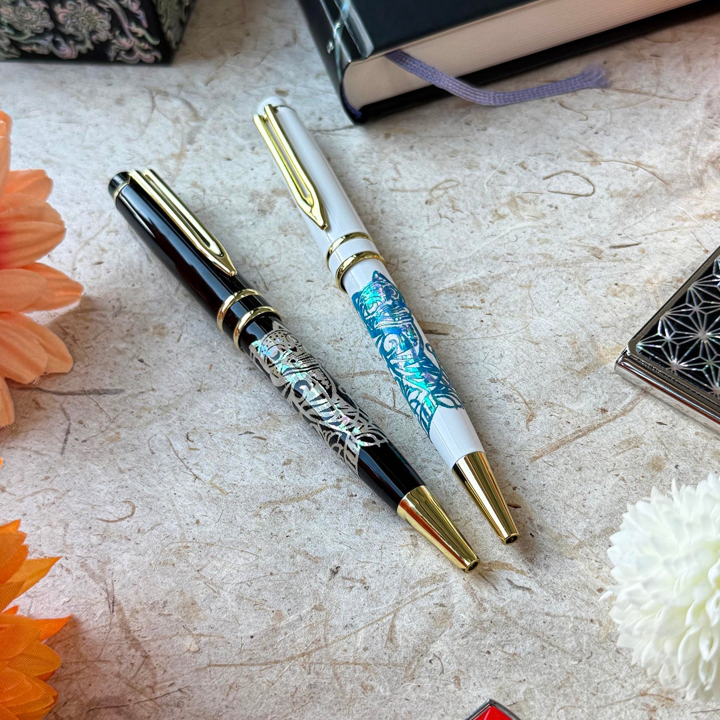 Nacreh Inlay Mother of Pearl Design Handmade Ballpoint Pen Retractable Executive Gift Rollerball