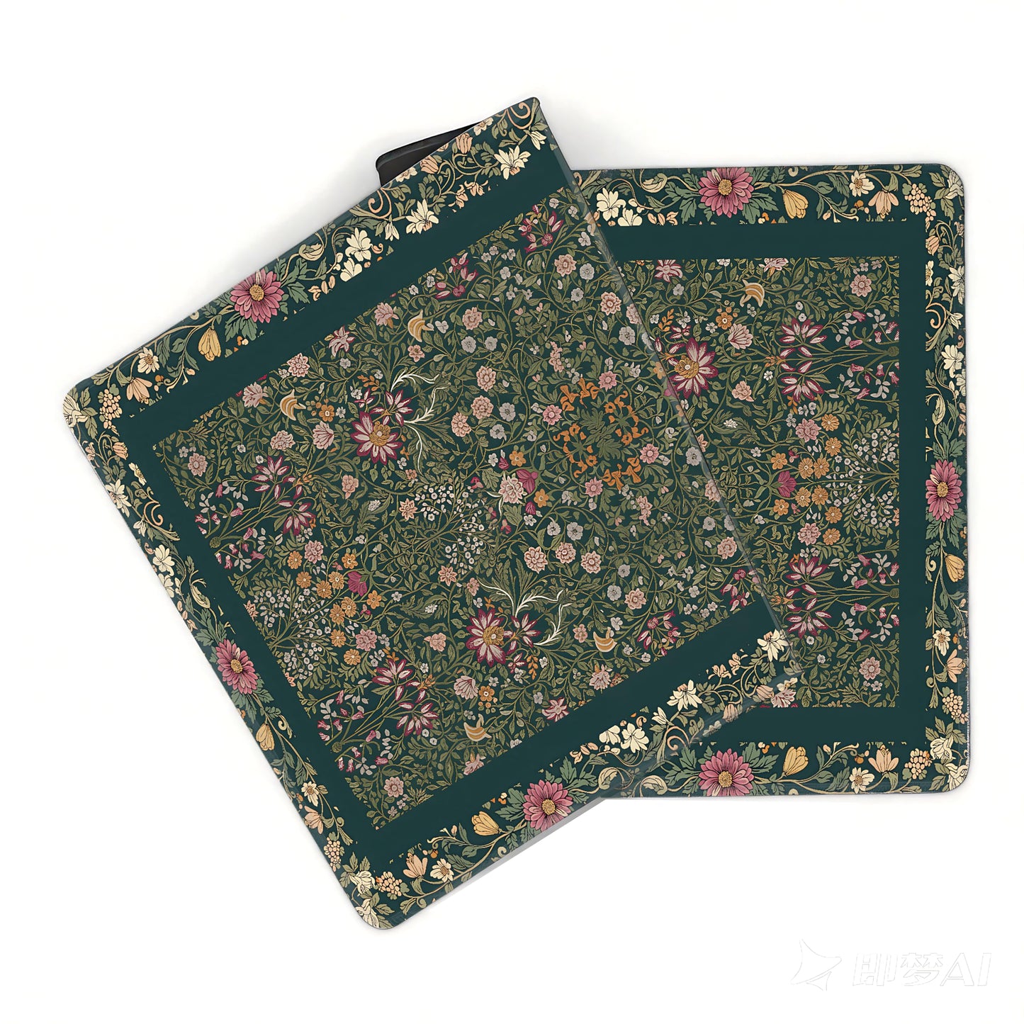 Cute Floral Aesthetic Daisy Gaming Mouse Pad, Dark Green Rug Desk Mat with Anti-Slip Base &