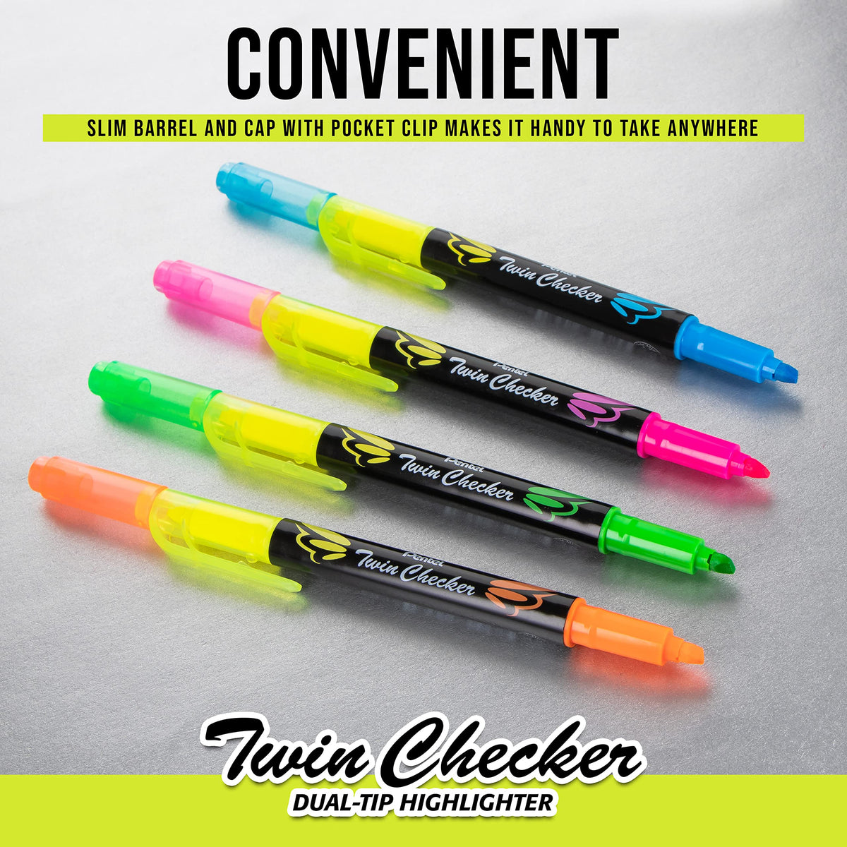 Pentel Twin Checker Dual-tip Highlighter, Chisel Tip, Yellow/Pink Ink, Pack of 12 (SLW8-GP)