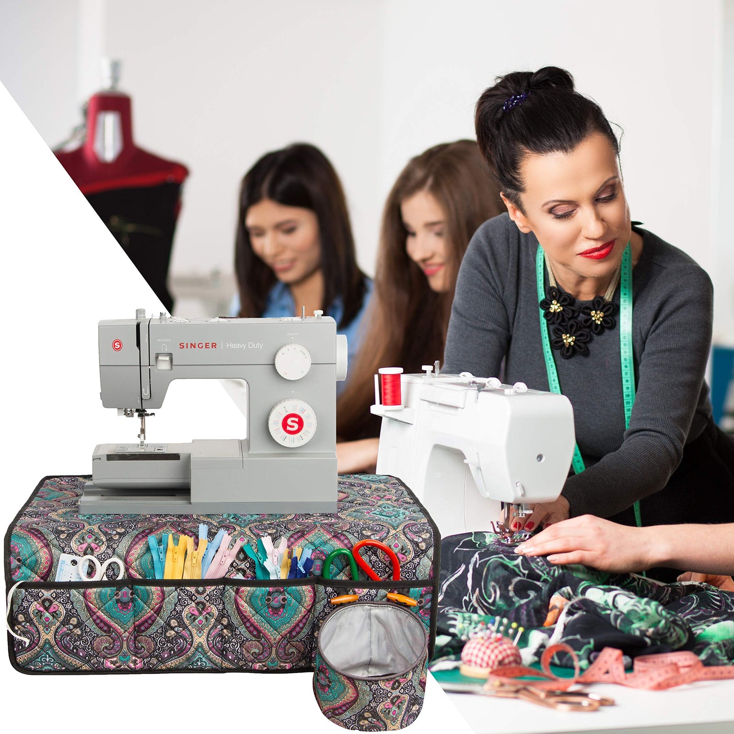 PACMAXI Sewing Machine Pad for Table with Pockets, Water-resistant Mat, Organizer for Sewing