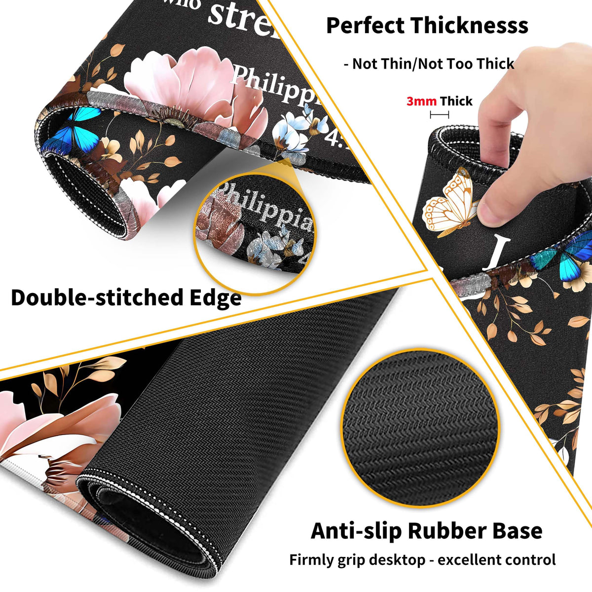 Extended Large Mouse Pad Set 31.5 x 15.7 – Christian Floral All-in-One Desk Set with Keyboard Wrist