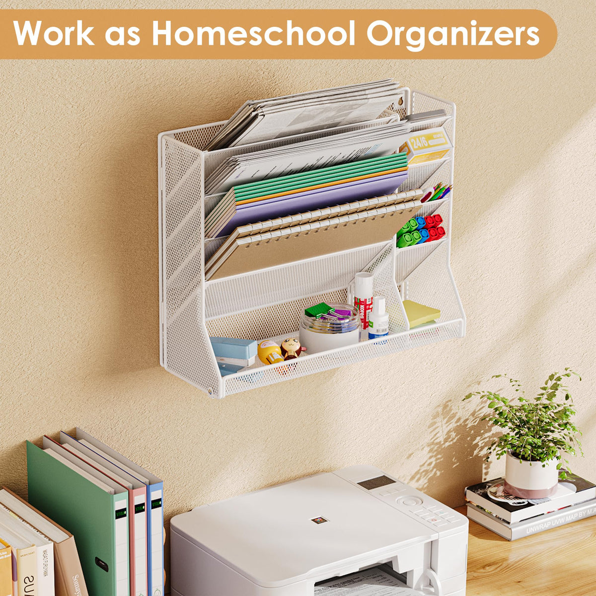 Jakyitvi Adjustable 5 Tiers Wall File Organizer Metal Hanging Holder White