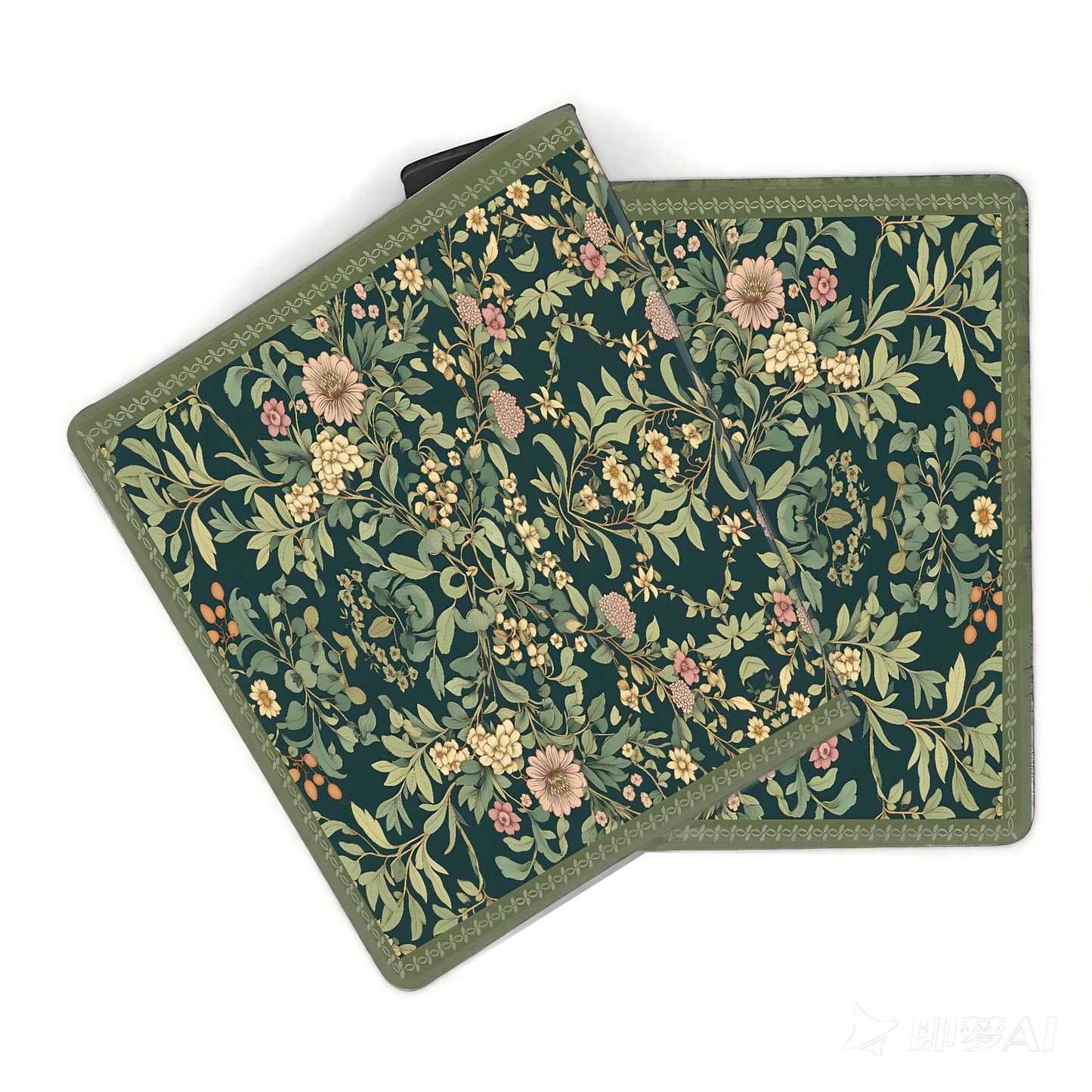 Cute Floral Aesthetic Dahlia Gaming Mouse Pad, Dark Green Rug Desk Mat with Anti-Slip Base &