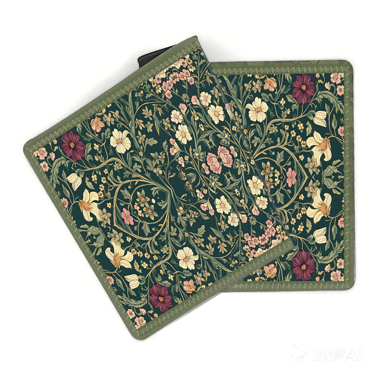 Cute Floral Aesthetic Dahlia Gaming Mouse Pad, Dark Green Rug Desk Mat with Anti-Slip Base &