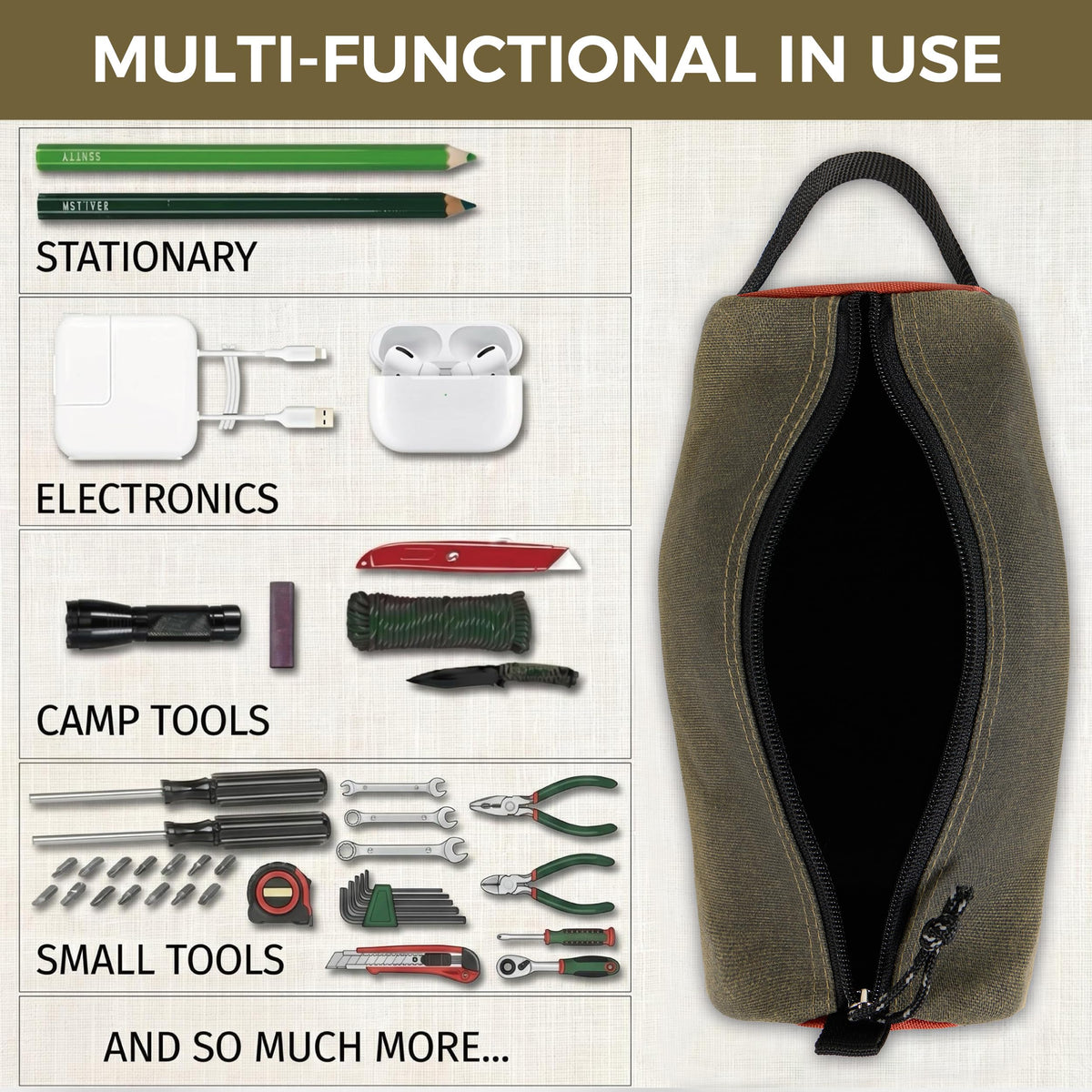Rough Enough Large Pencil Case Pouch, Stationery Bag for Students, Beige