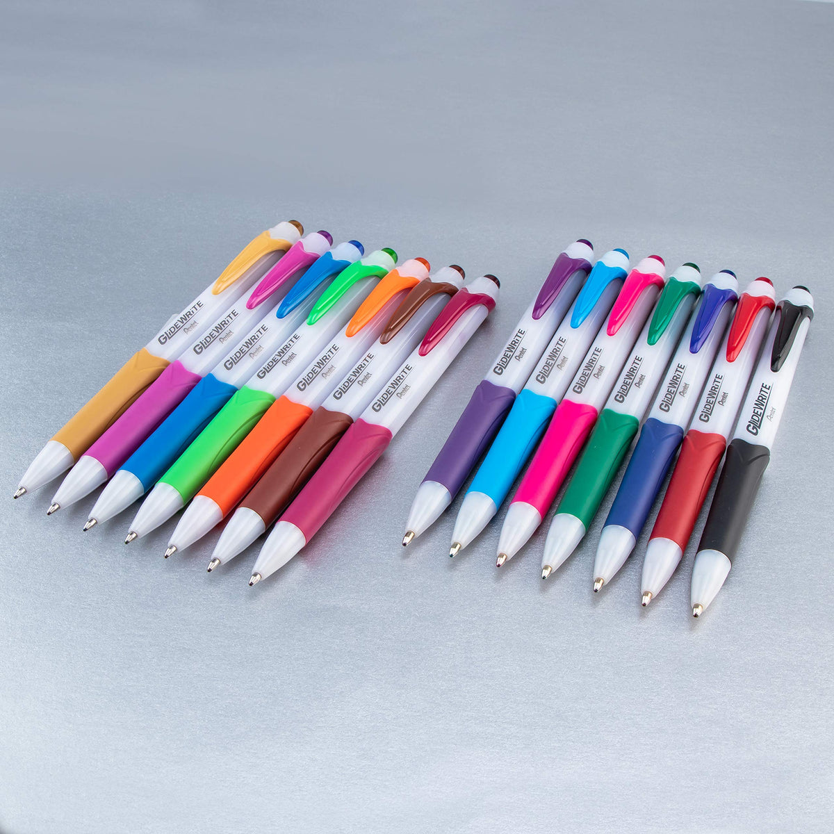 Pentel GlideWrite Ballpoint Pen with TechniFlo Ink, (1.0mm) Medium Line, Orange Ink, Box of 12
