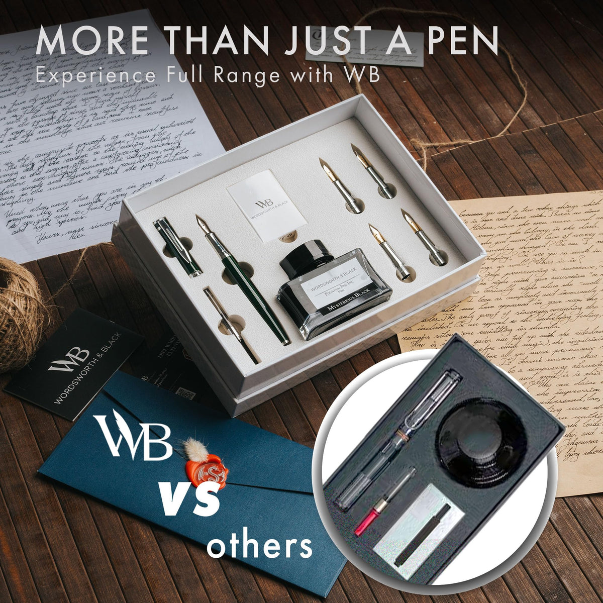 Wordsworth & Black Luxury Fountain Pen Set for Writing, 6 Nibs, Green
