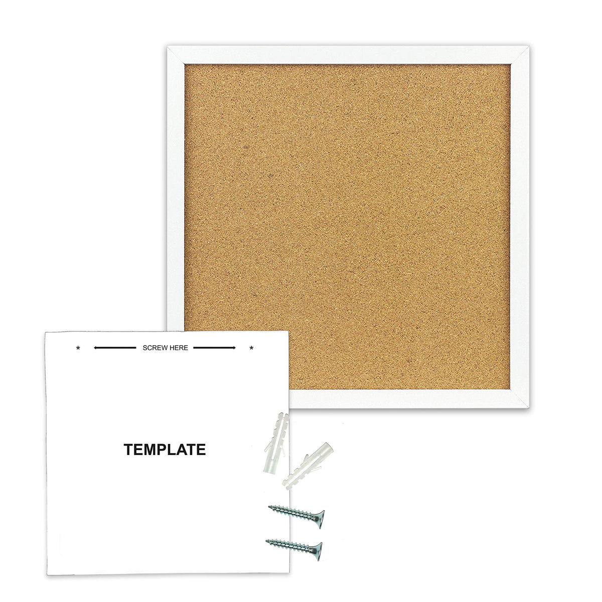 Elegant Boards Cork Bulletin Board 12"X 12" Square Wall Tile , Modern White Framed Board For Home