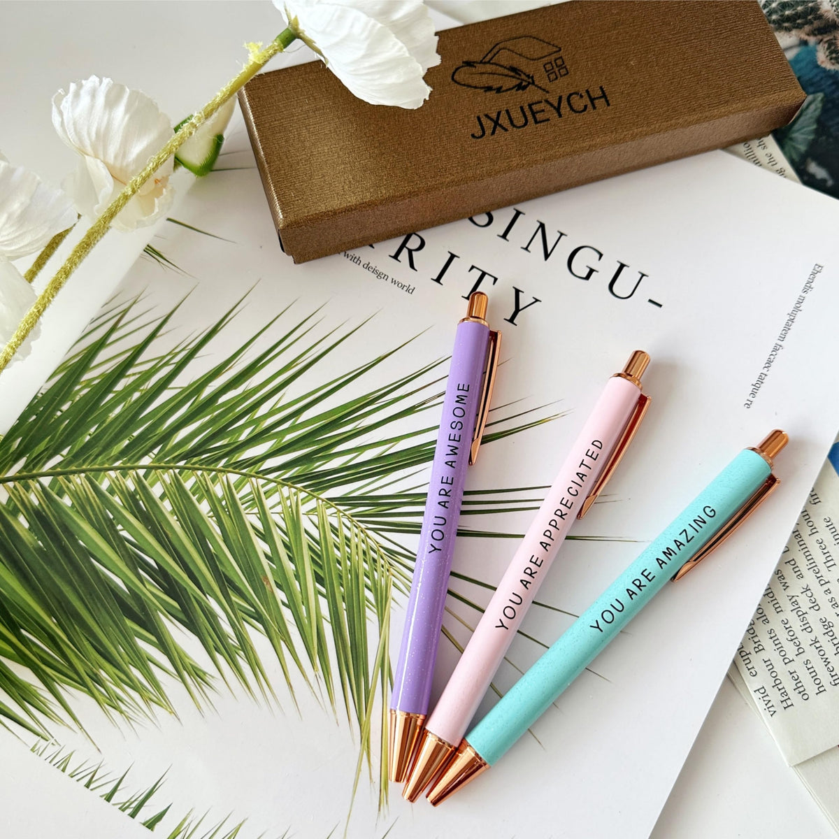 Jxueych 3-Pack Inspirational Pens, Motivational Ballpoint Pens with Sayings, Metal Body