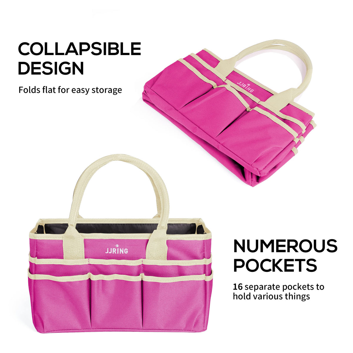JJRING 600D Nylon Craft & Art Organizer Tote Bag With Pockets, Rose Red