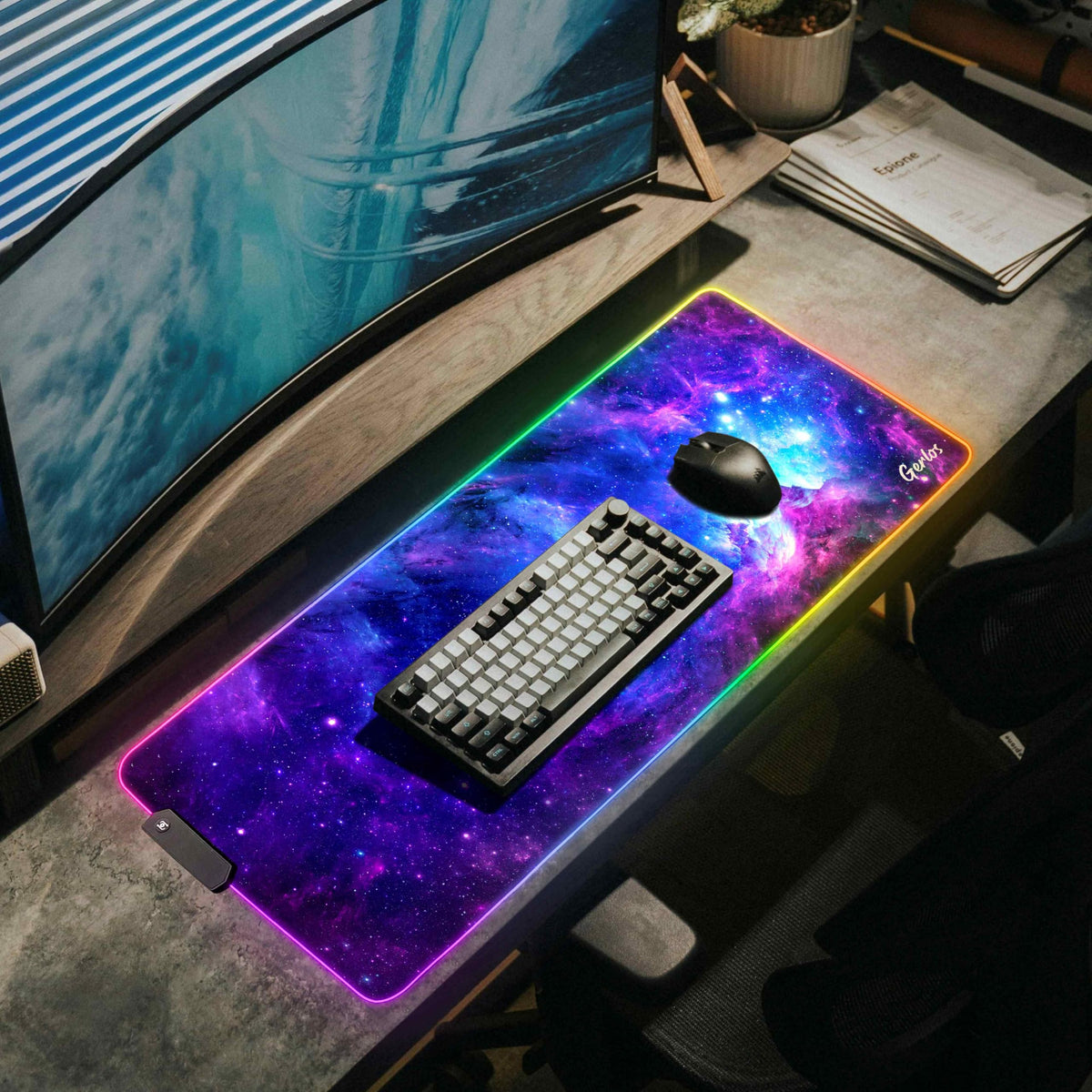 Gerlos RGB Gaming Mouse Pad, Large LED Desk Mat for Gamer, 31.5" x 11.8"